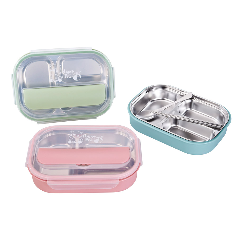 R-8845 美時不銹鋼套裝飯盒（3格）材質(zhì)：PP+304不銹鋼 產(chǎn)品尺寸：（cm）長25.5x寬18.2x高6.jpg