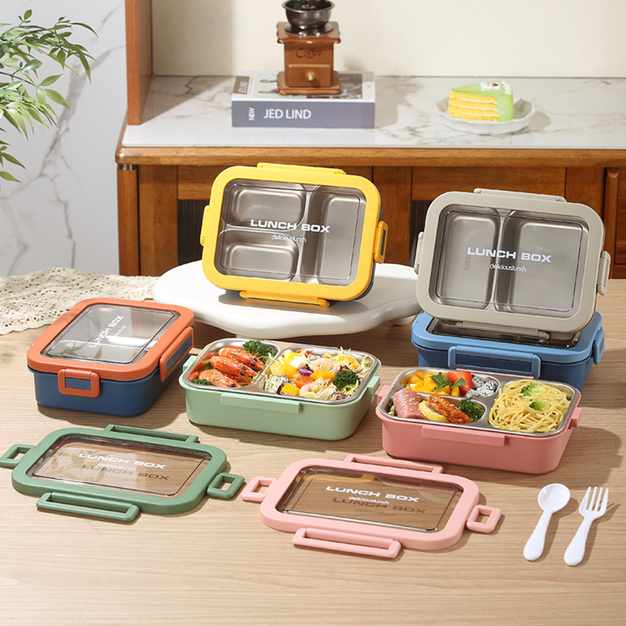 簡(jiǎn)約分格不銹鋼飯盒兩